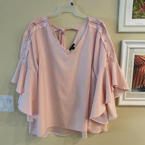 Lane Bryant Pink Blouse Sz 22/24 | Bell Sleeve, tie/bow neck back 100% Polyester